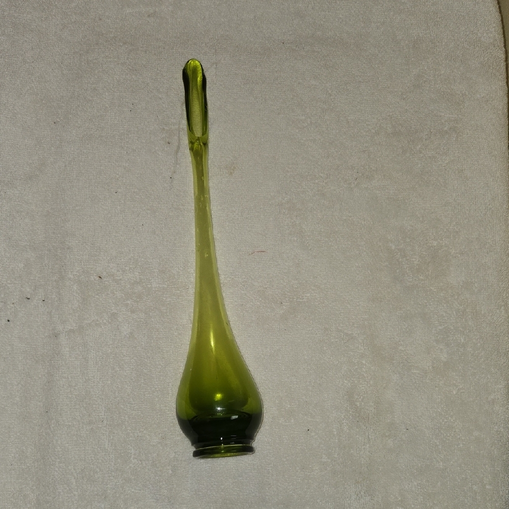 Vintage 1960s Viking Swung Green Glass Bud Vase Statenent Piece